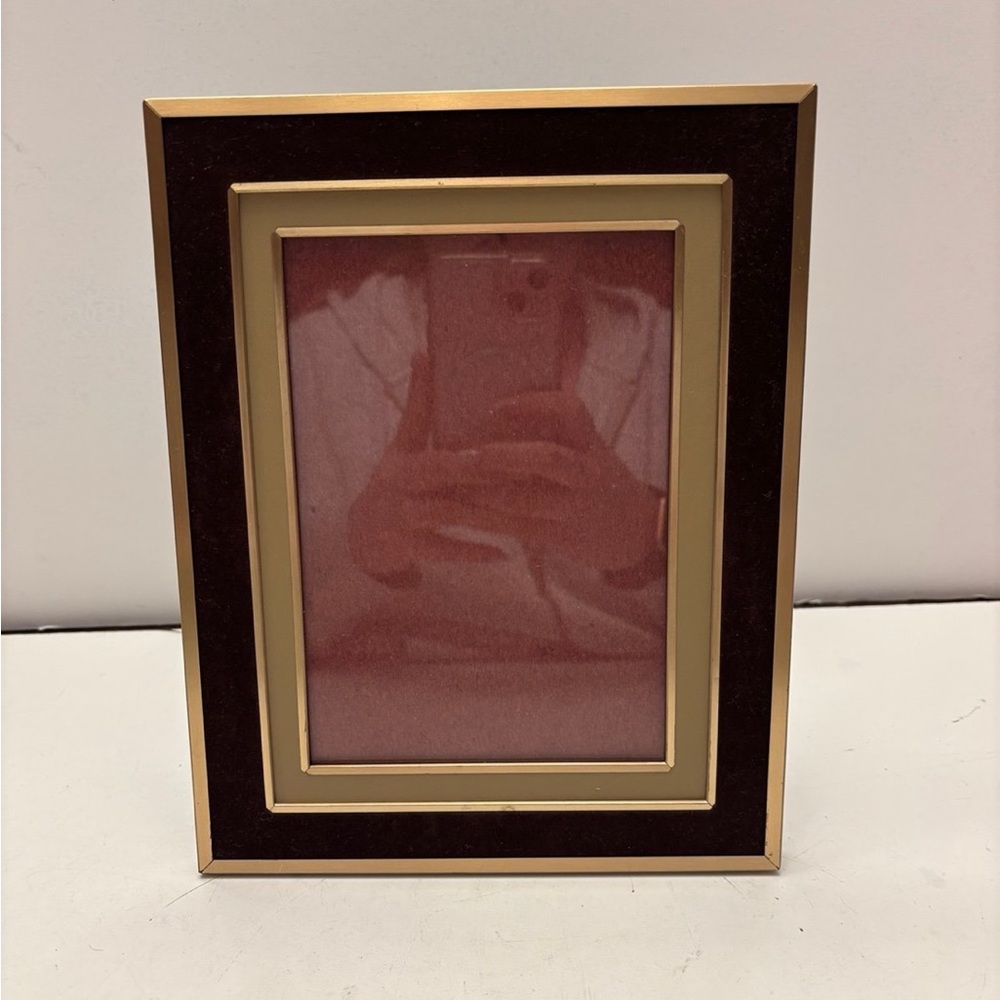 Vintage brass and Brown velvet picture frame